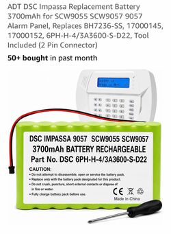 ADT DSC Impassa Replacement Battery 3700mAh for SCW9055 SCW9057 9057 Alarm Panel, Replaces BH7236-SS, 1, 1, 6PH-H-4/3A3600-S-D22, Tool I