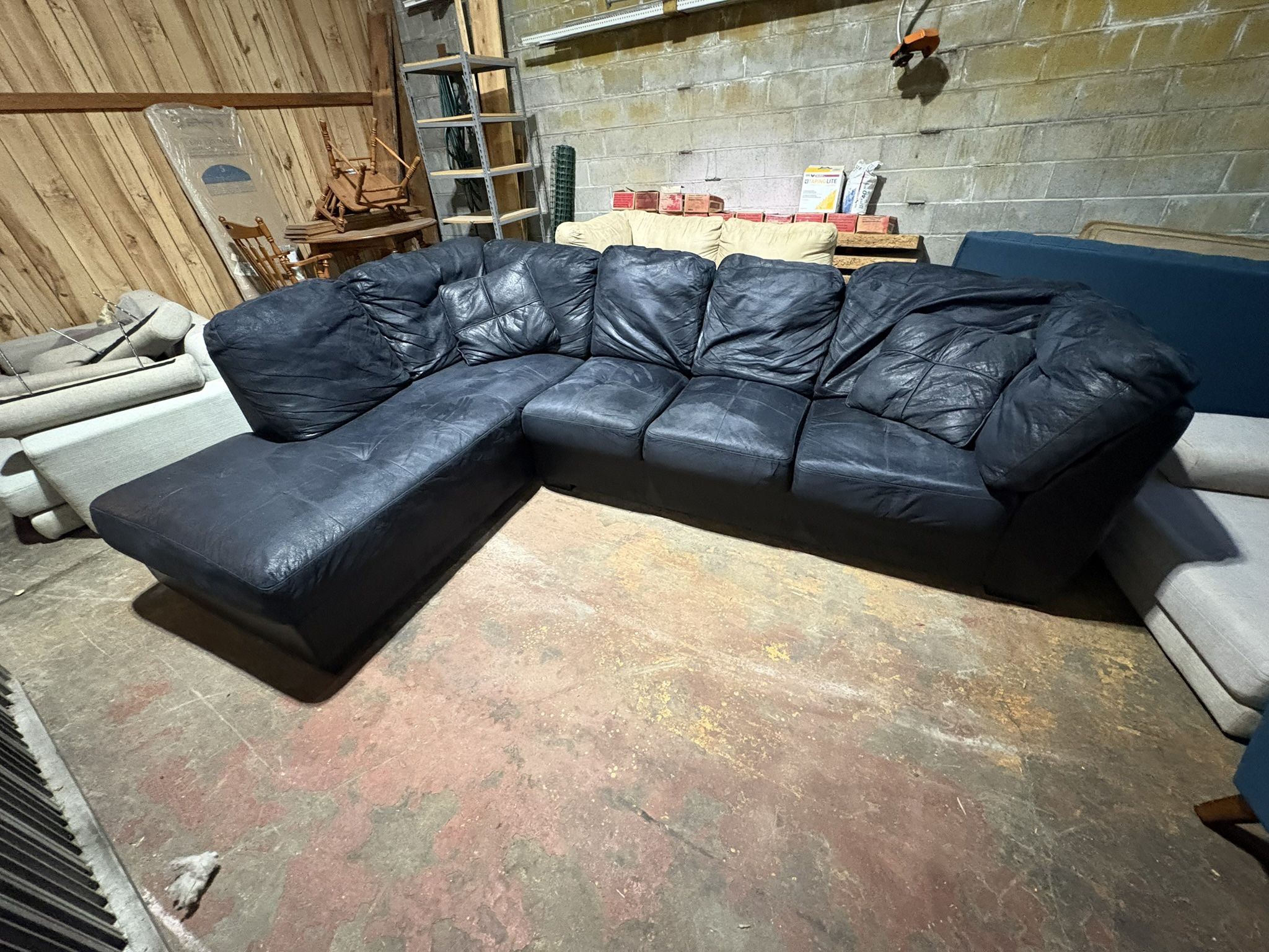 Navy Blue sectional — “Large Plush Blue Sectional – Deep Seats & Lounge Comfort” (WE DELIVER)