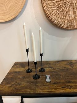 New Flameless Taper Candles with Black Holders and Remote