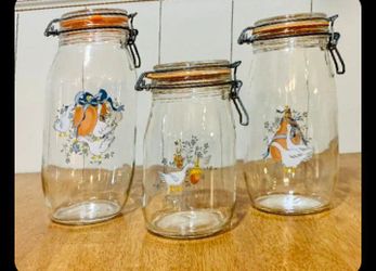 Vintage ARCOROC French Glass Canister Set (3)