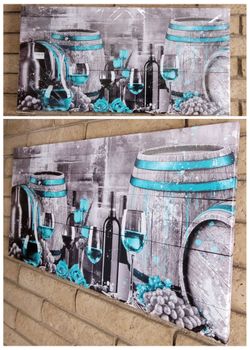 40x20" Canvas Wall Art Whiskey Barrel Teal