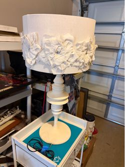 Tall Table Lamp with Floral Fabric Shade