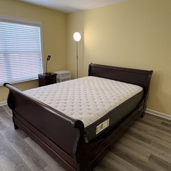 Queen Beautyrest mattress + Adjustable Incline Base + Sleigh Bed Frame set