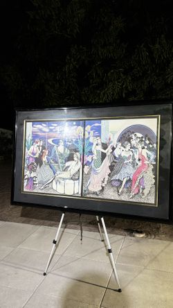 Large Art Deco Style Party Scene Framed Print – Vintage Glam Wall Art 