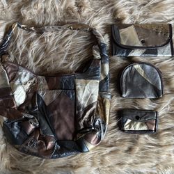 Vintage 100% Leather Patchwork Purse Set 4 PCS New In Bag