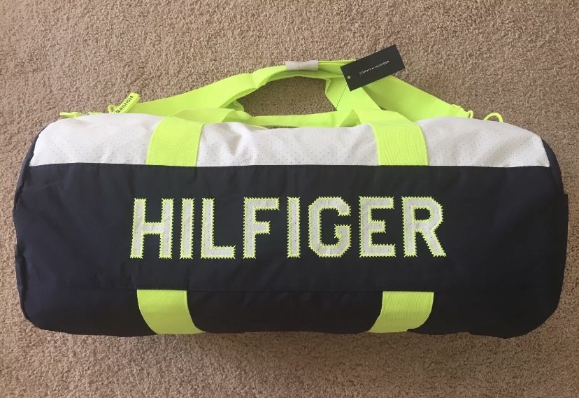 TOMMY HILFIGER WOMEN MEN BAG TH DUFFLE LARGE NAVY FLUO WHITE