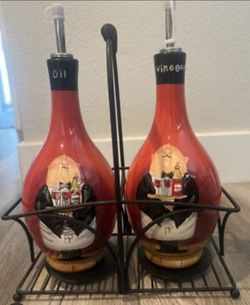 Oil and Vinegar Set with Bread Basket and Bread Plates