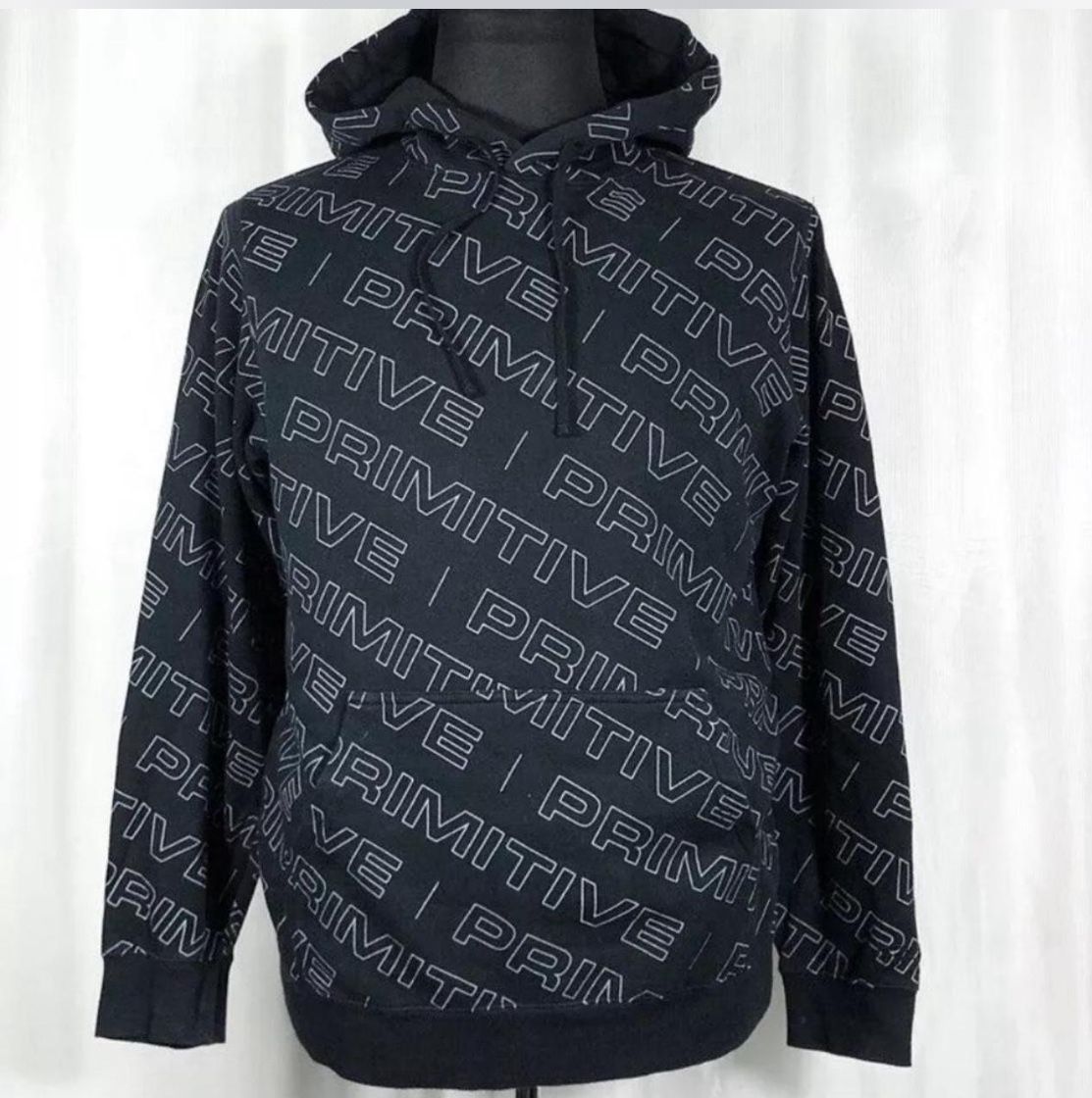 Primitive ALL Over Logo Men's Hoodie Black Fleece Lined Pocket Size SMALL 