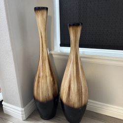 Set Of 2 Ceramic Tall Floor Vases 