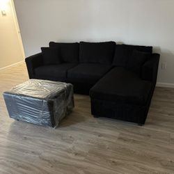 All Black Sectional BRAND NEW With Ottoman, NOW in Stock 💥