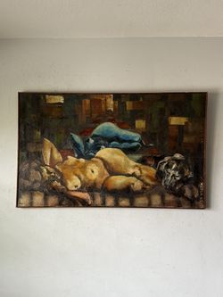 LARGE VINTAGE MODERN ABSTRACT CUBISM OIL PAINTING RECLINING CUBIST WOMAN 1962