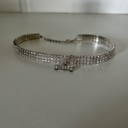 Rhinestone embellished dog collar with bone 16 “