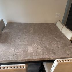 Marble-veneer table with chairs 