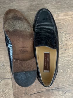 Johnston & Murphy Black Croc-Embossed Penny Loafers