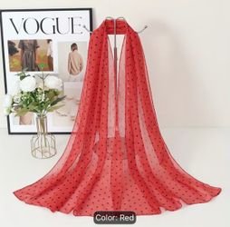 Women's Lightweight Red Polka Dot Chiffon Scarf / Sheer Wrap Shawl