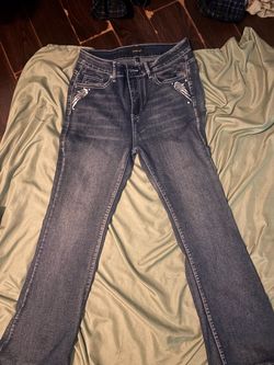 Dark Wash Bootcut Jeans with Wing Embroidery