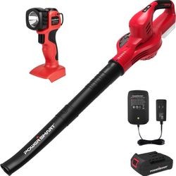 PowerSmart 20V Cordless Leaf Blower with 2.0Ah Battery and Charger andPowerSmart 20V LED Work Light 110LM
 