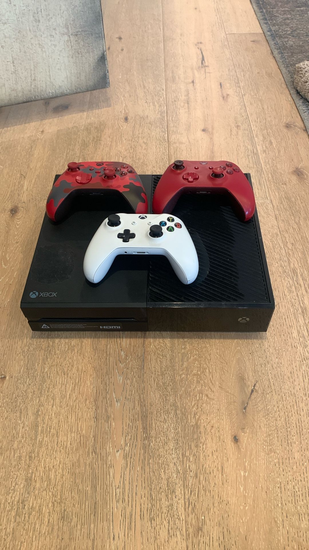 Xbox One With Three Controllers and Power Cord