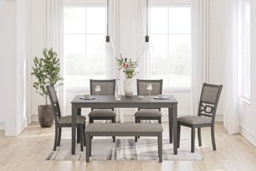 DINING TABLE SET 6 PC - GRAY - TRANSITIONAL - [NEW]