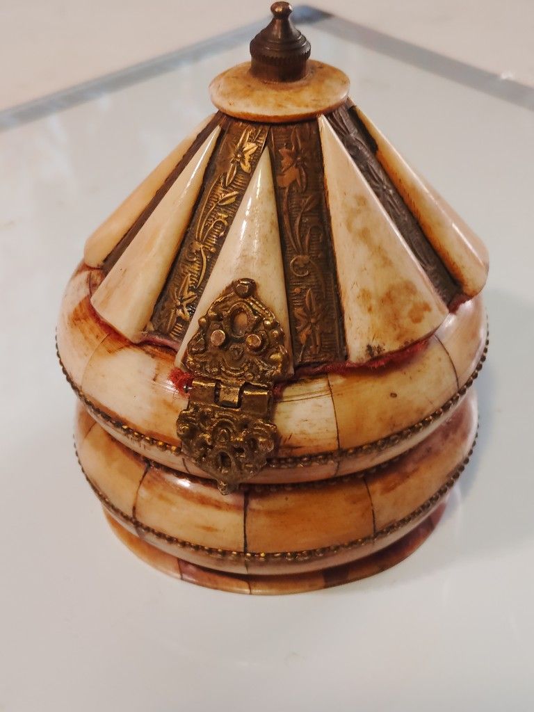 Genuine Indian Camel Bone Circle Jewelry Brass Trim Box