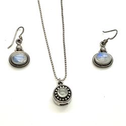 Sterling Rainbow Moonstone Necklace Set