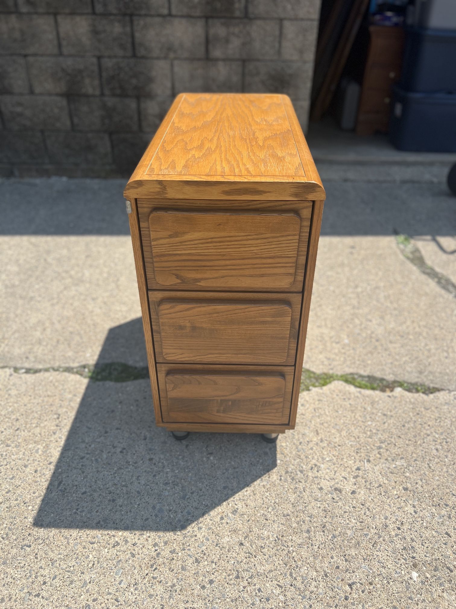 golden oak 3 drawer skinny dresser