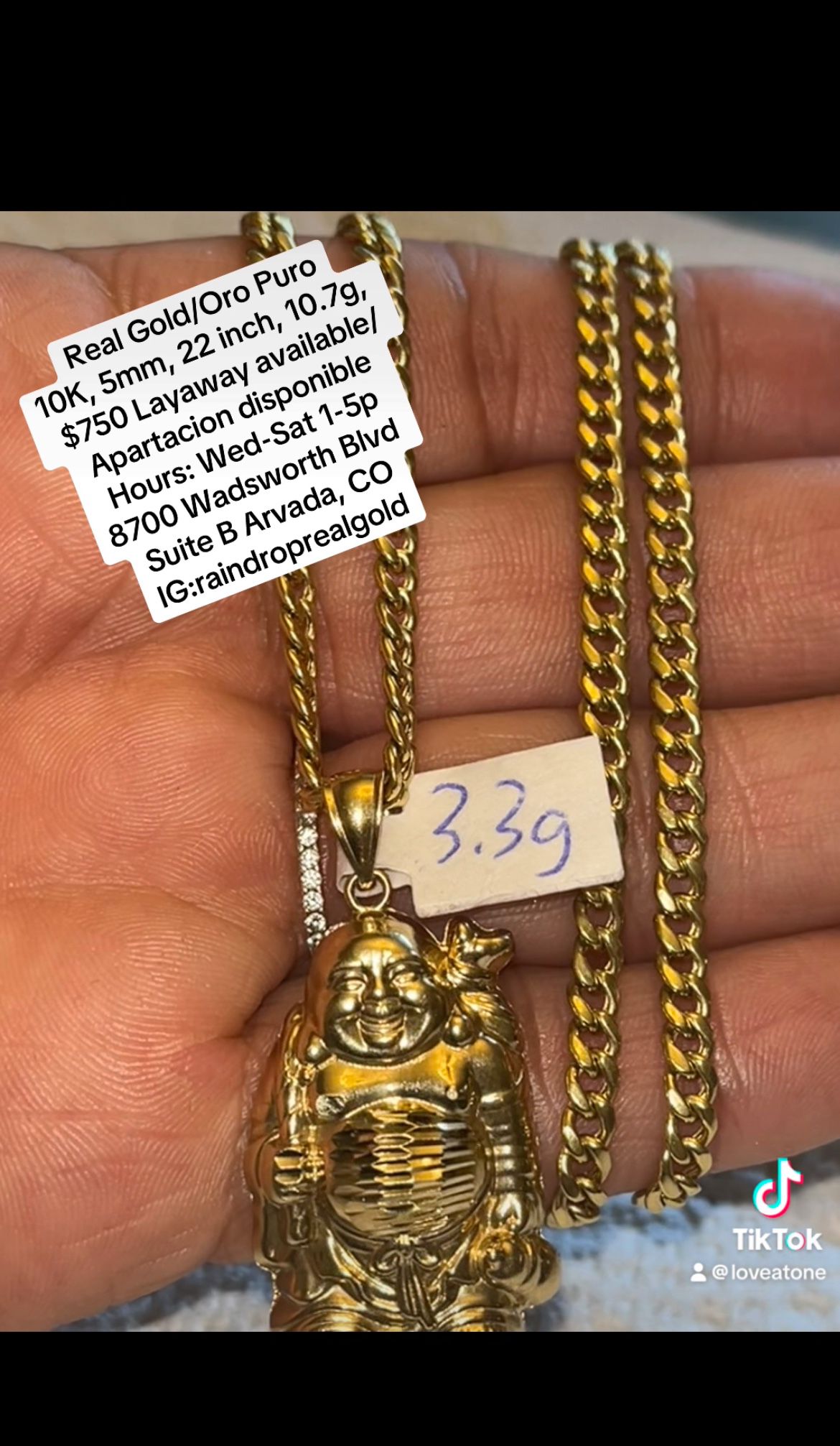 10K Gold Cuban Chain & Buddha Pendant 
