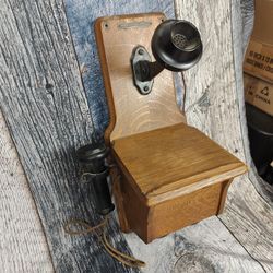 Antique Early STROMBERG CARLSON Telephone MFG Wall Mount  Oak Cabinet 18" VTG