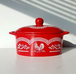 New Vintage Temptations Doodle Doo Red Rooster Cooking Serving Pot Dish Plate Kitchen plate