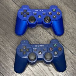 Sony PS3 Blue DualShock OEM Controller Lot of 2 SixAxis Authentic For Parts