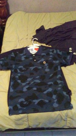Bape blue camo polo M