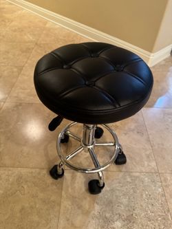 Adjustable Rolling Stool with Black Tufted Cushion