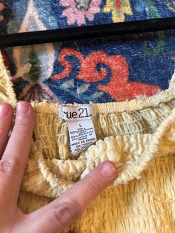 Rue21 Butter Yellow Smocked Blouse L Cottagecore Square Neck Puff Sleeve