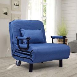
HG61B0582 New Extra Long Blue Convertible Single Bed Chair Sleeper