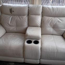 Leather Loveseat With Power Controls, Storage, and Cup Holders