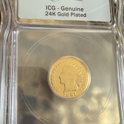 1891 P INDIAN HEAD PENNY 24KT GOLD PLATED VINTAGE COLLECTABLE