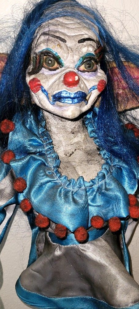 Killer Klowns from Outer Space Inspired Handmade Horror Clown Doll – Blue Hair Ceramic Face