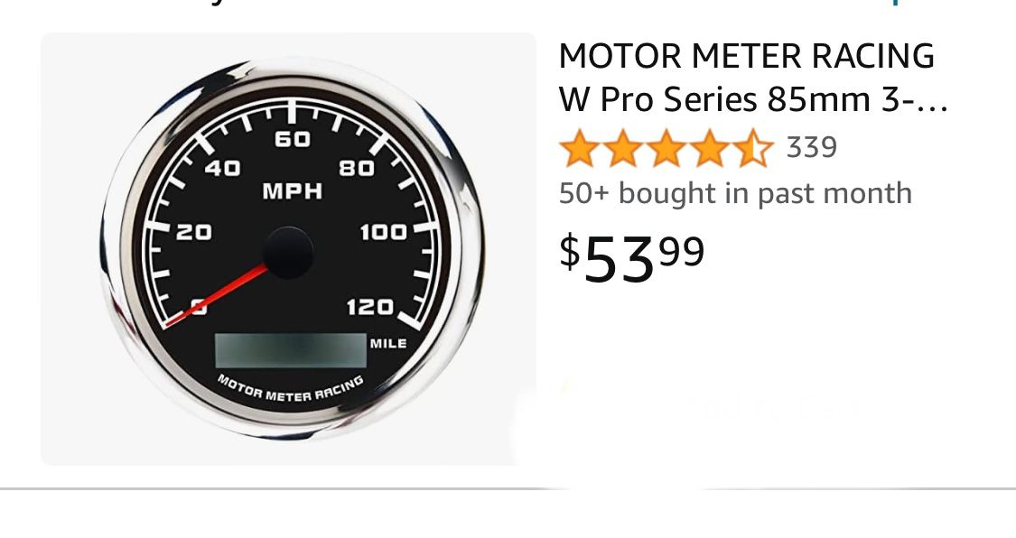 MOTOR METER RACING W Pro Series 85mm 3-3/8" GPS Speedometer Digital Odometer with GPS Sensor 120 MPH Black Dial White LED Waterproof for Car Truck Mar