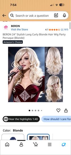 BERON 24" Long Curly Blonde Hair Wig