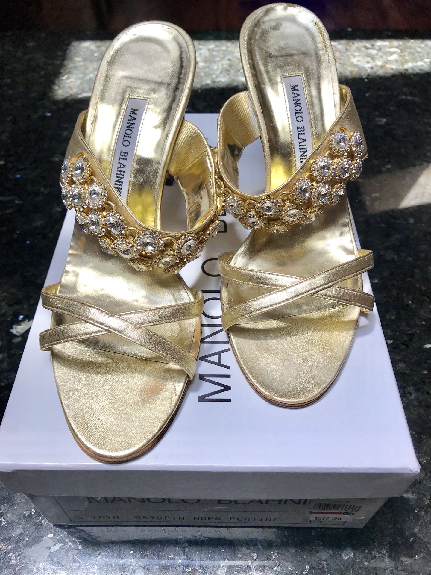 Manolo Blahnik Gold Sandals 8.5