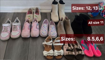 Large Lot of Girls' Shoes - Sizes 6 to 13 (Mix of Sneakers, Boots, Sandals)