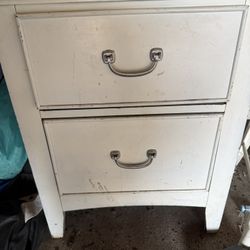 White 2 Drawer Dresser that needs Repairing 