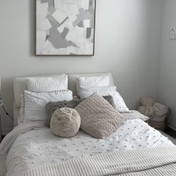 White Faux Leather Queen Bed