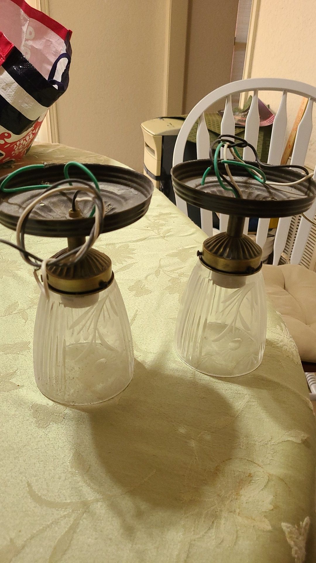 Pair of bronze ceiling lamps