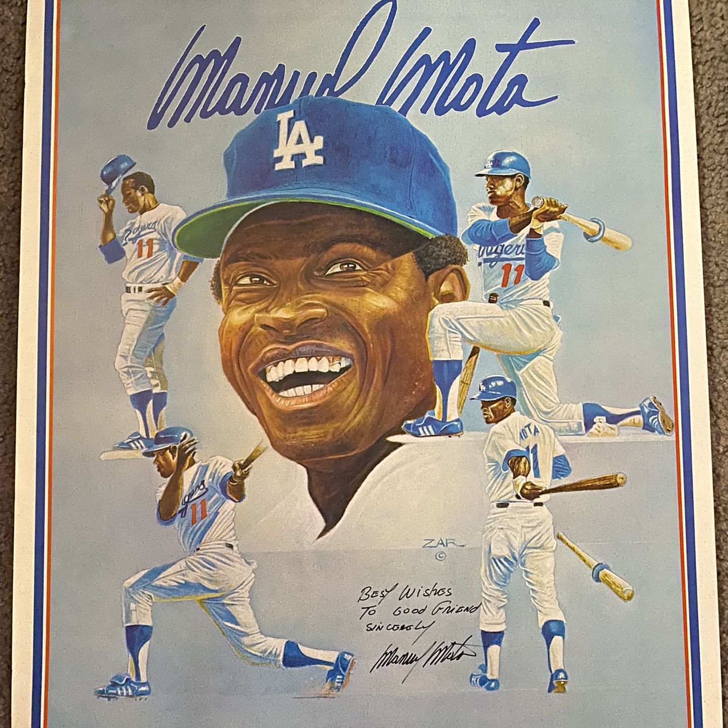Signed Los Angeles Dodgers Manny Mota 1979 Poster for Sale in
