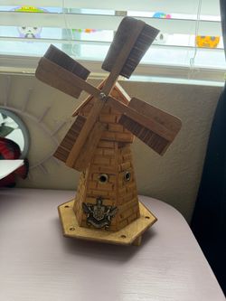 Vintage Sisper Bijou Bamboo Windmill Music Box and Coin Bank