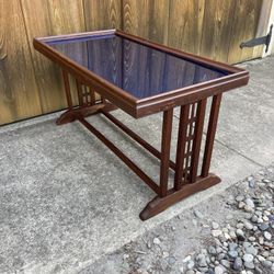 Antique Art Deco Table With Blue Glass 