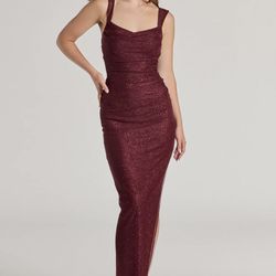 Glitter Mesh High Slit Formal Dress