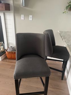 Set of 3 Gray Upholstered Bar Stools