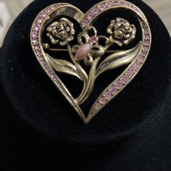 Gorgeous Heart Shaped Brooch With Roses And A Butterfly